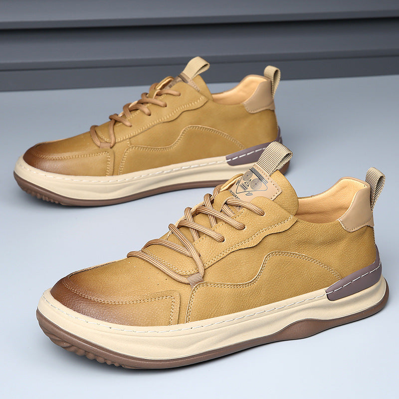 Genuine Leather Mens Casual Shoes Breathable Lace-Up Sneakers