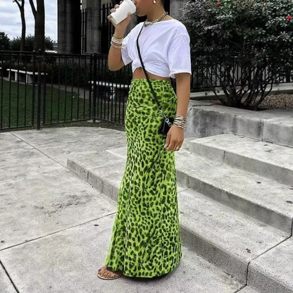 Elegante afslankende maxi-rok met luipaardprint en hoge taille voor dames