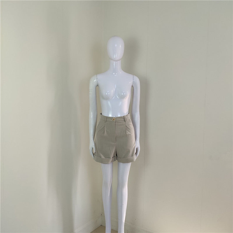 Diepe V-hals Dubbelrijs Blazer En Shorts Tweedelig Pak