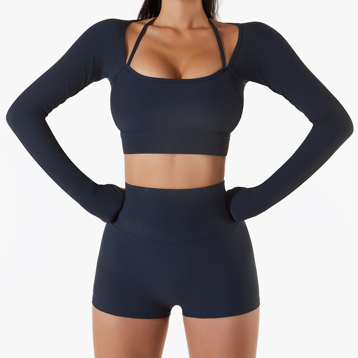 Womens Halterneck Long Sleeve Yoga Suit Tight Fitness Wear