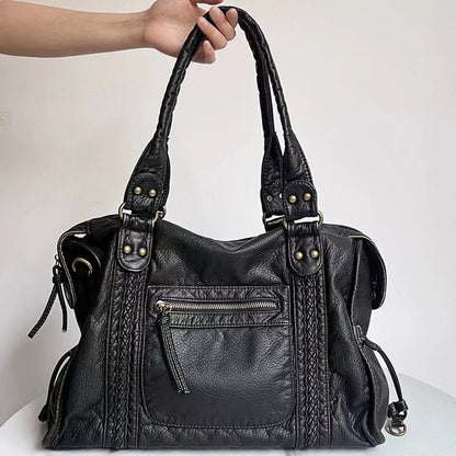 Women Soft Washed Leather Shoulder Bag