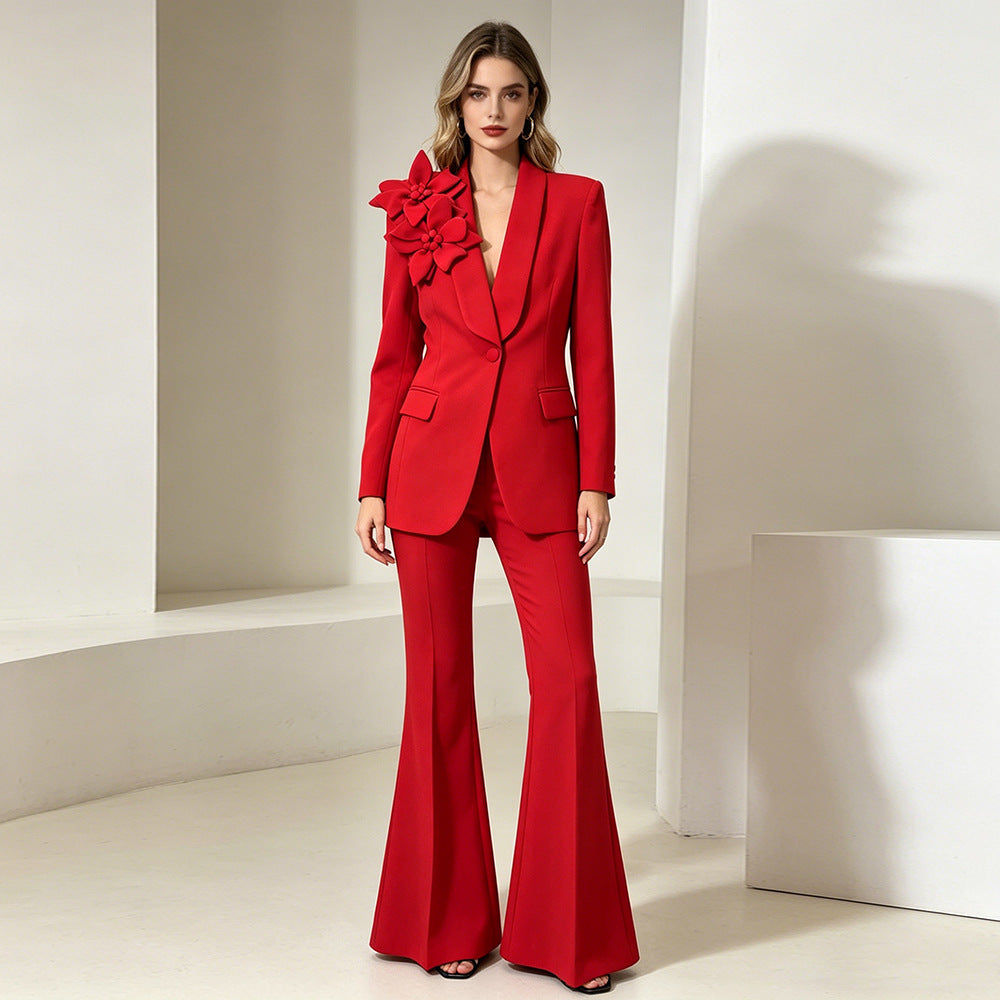 Womens Formal Suit Set with Flared Pants
