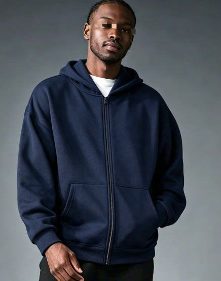 Men Women Solid Color Zipper Hooded Sweatshirt