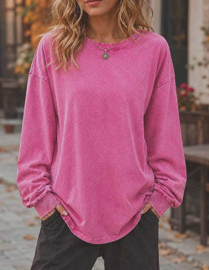 Unisex Vintage Oversized Long Sleeve Cotton Blend Pullover Top