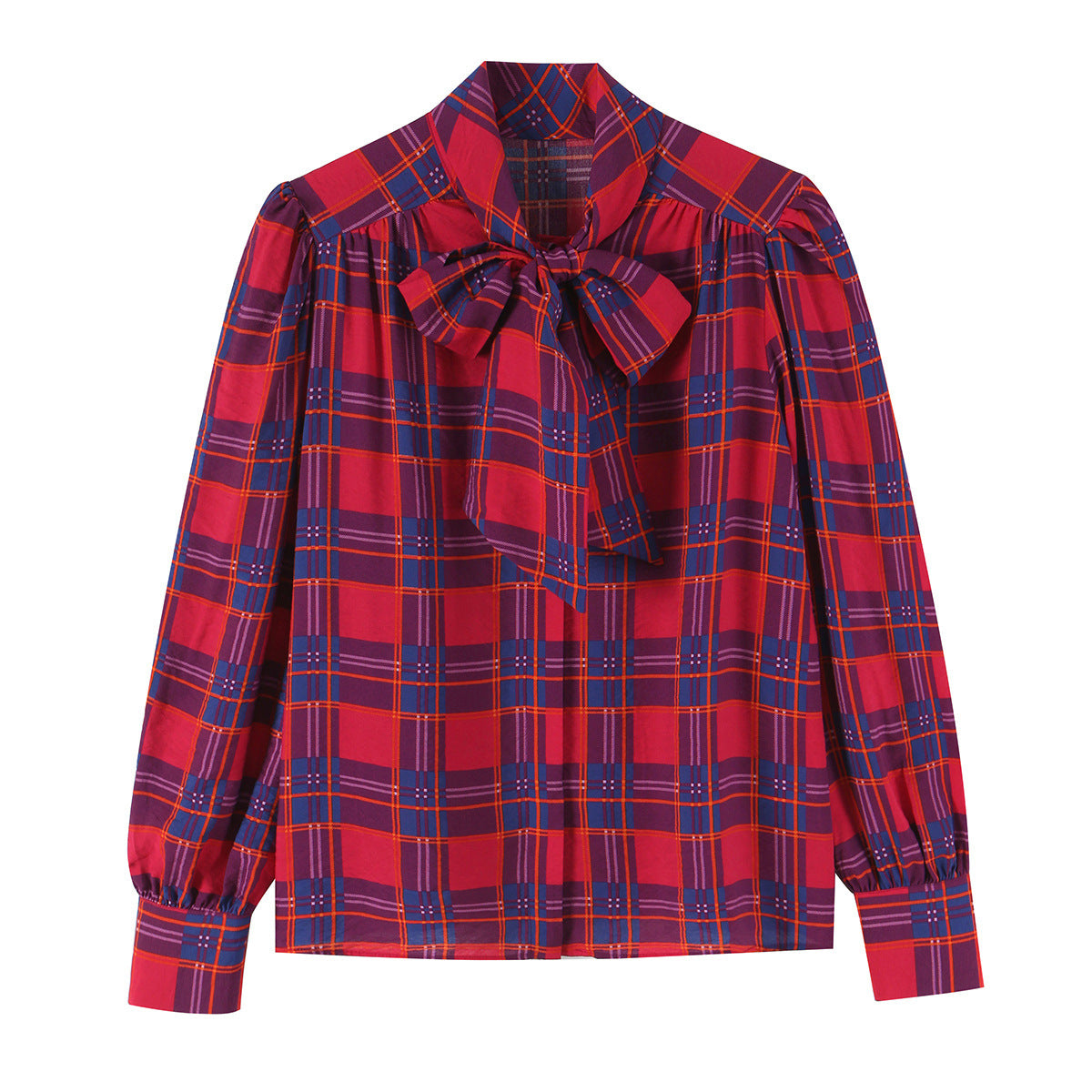 Womens Plaid Bow Tie Shirt