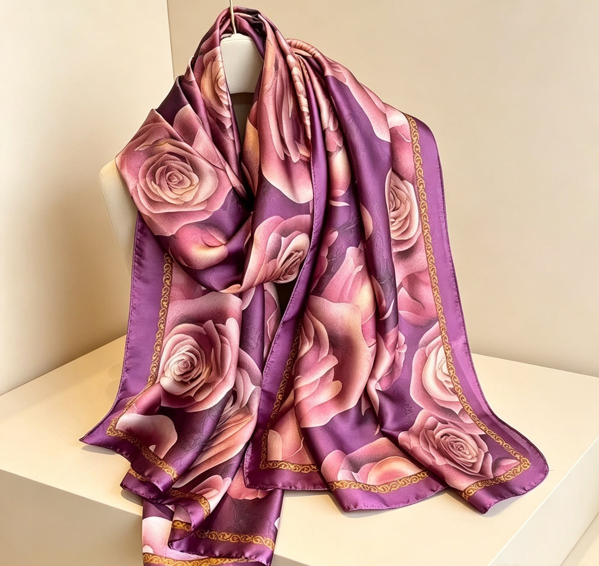 Women's Lijin Satin Scarf Floral Print Shawl