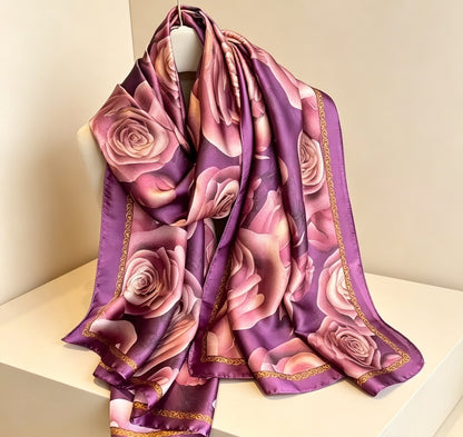 Women's Lijin Satin Scarf Floral Print Shawl