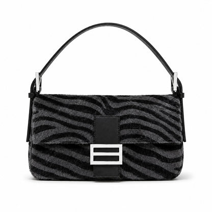 Retro zebra-patterned faux horsehair shoulder bag