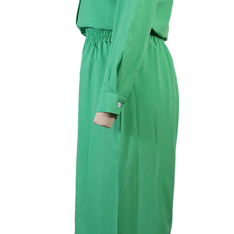 Dames effen overhemd en broekset