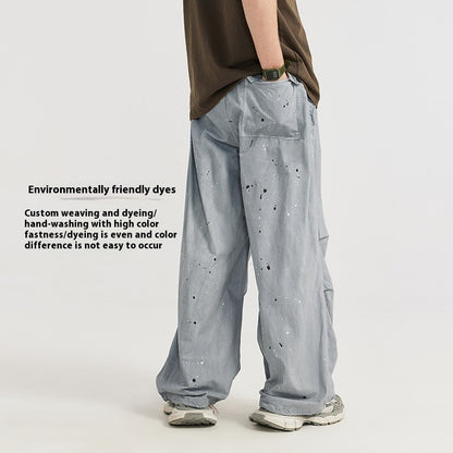 Losse Street Casual Herenkleding Spat Inkt Parachute Broek