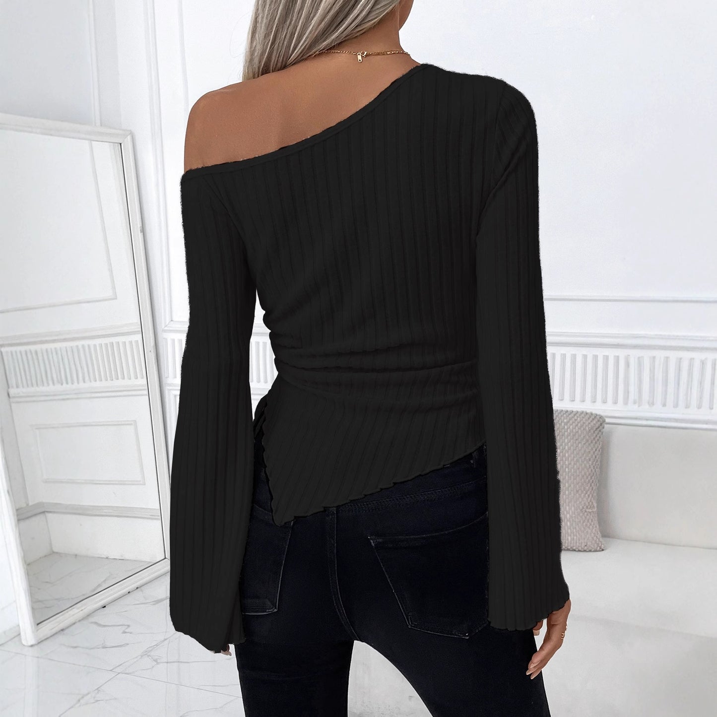 Women's Off-Shoulder Bell Sleeve Knit Top