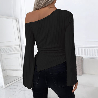 Women's Off-Shoulder Bell Sleeve Knit Top