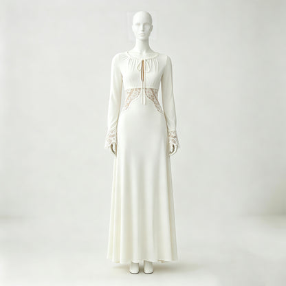 Women's Elegant Lace Patchwork Long Sleeve High-Waist Dress