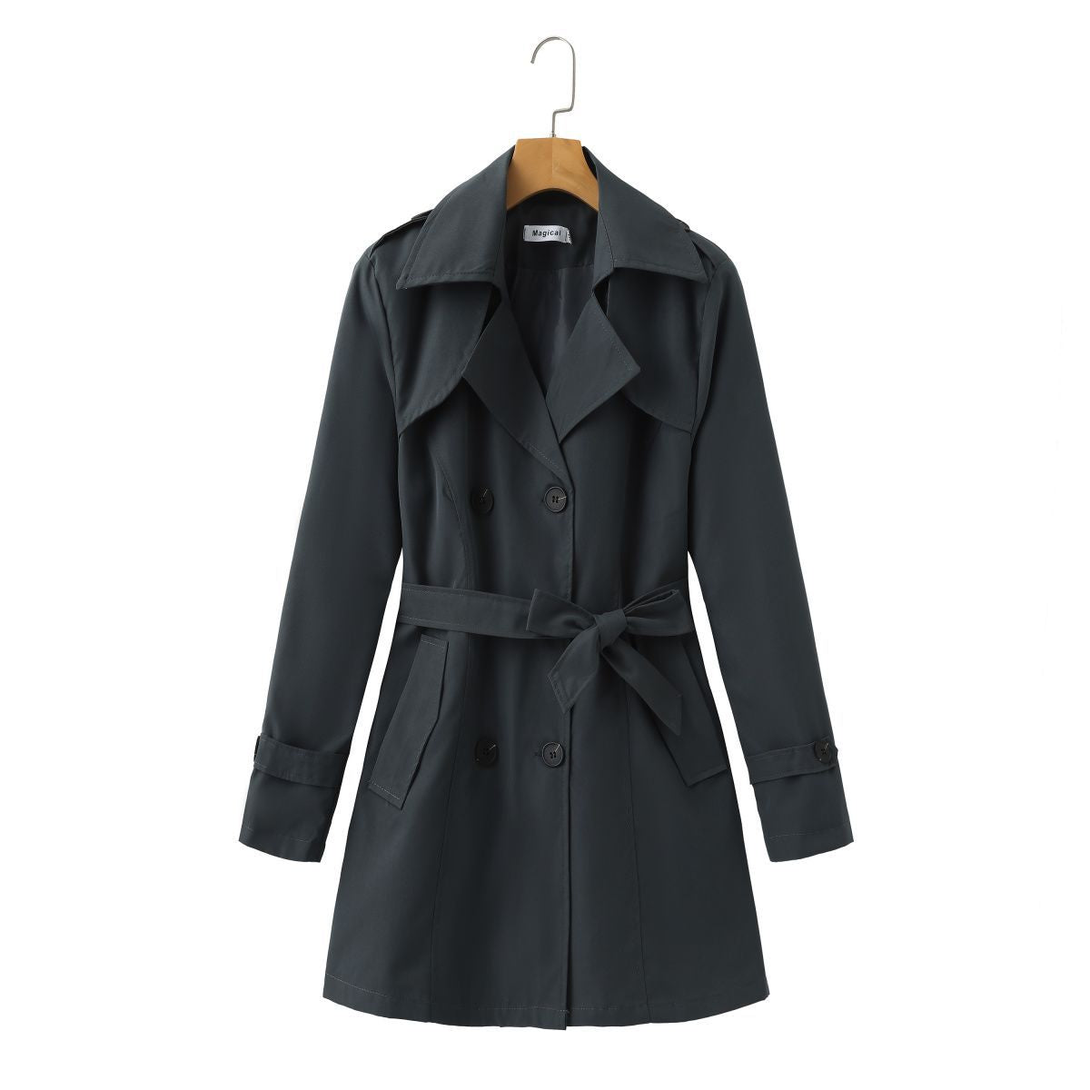 Women's Korean Style Mid-Long Trench Coat with Pockets