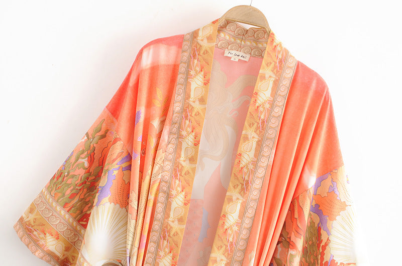 Floral Print Loose Lace Kimono Robe