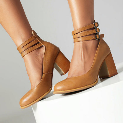 Retro Mary Jane Buckle Strap High Heel Shoes