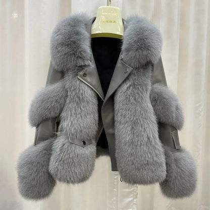 Women's Faux Fur Coat Cotton Padded Lapel Faux Leather Winter Warm Outerwear