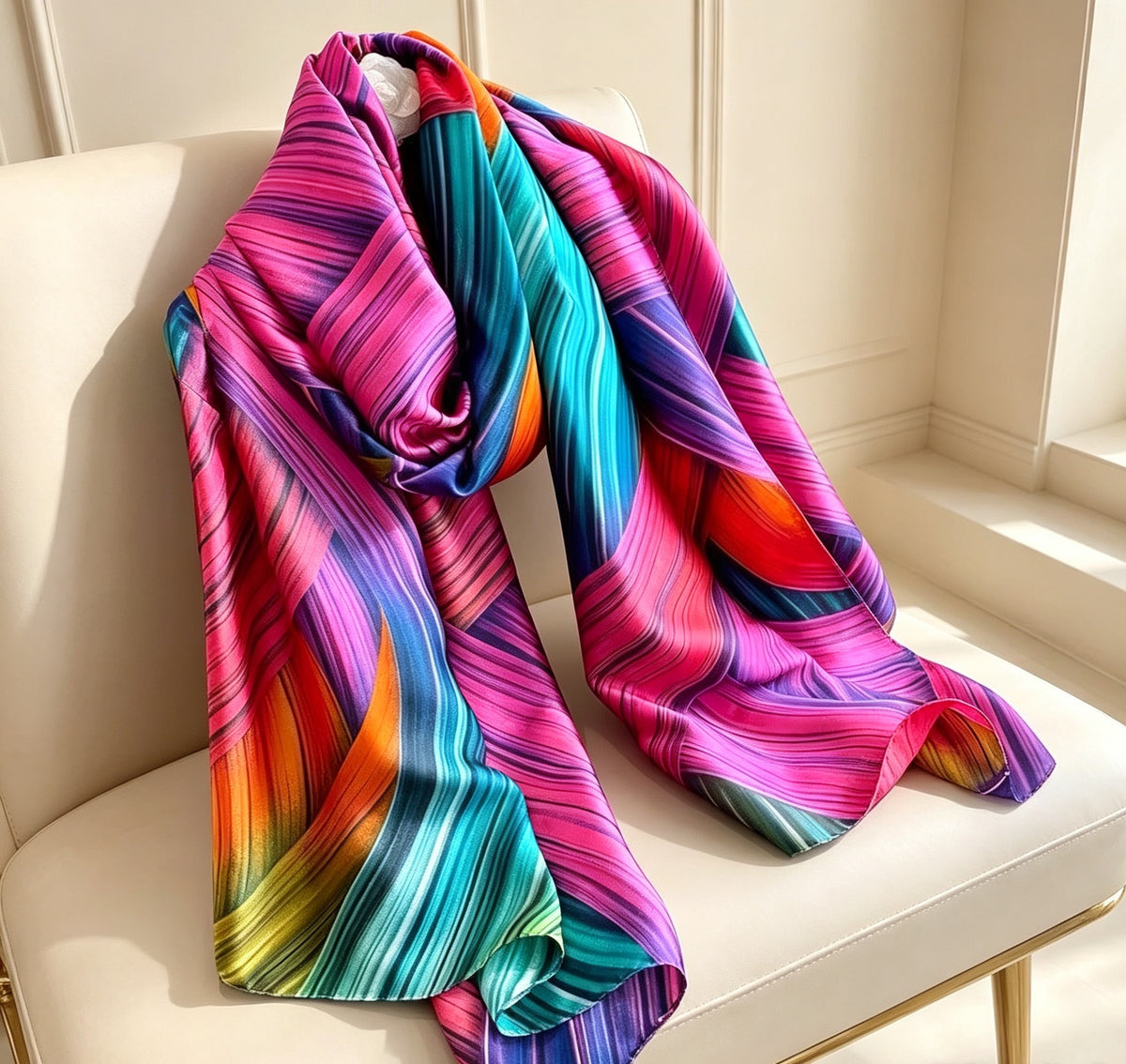 Women's Lijin Satin Scarf Floral Print Shawl