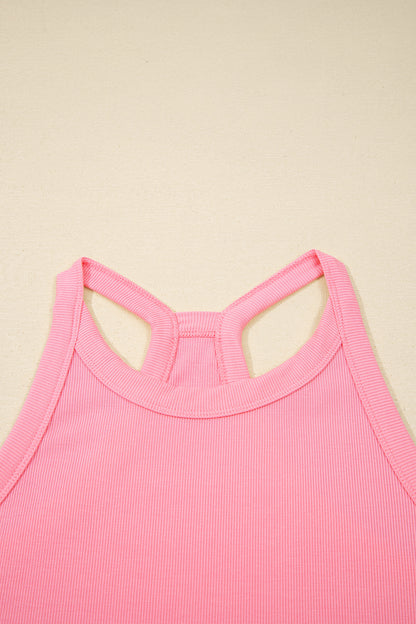 Geribde slim-fit tanktop en minirok met elastische taille 2-delige set