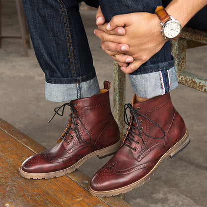 Eerste laag koeienhuid heren merk hoge leren Britse Brock Martin laarzen