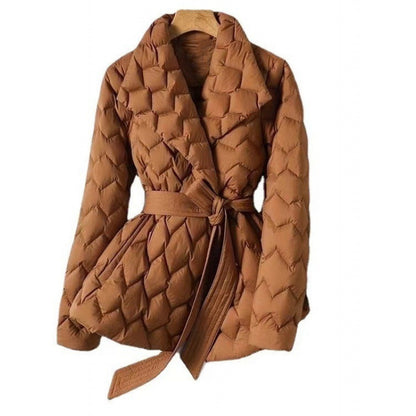 Women's Waist-Cinching Geometric Pattern Cotton Padded Coat