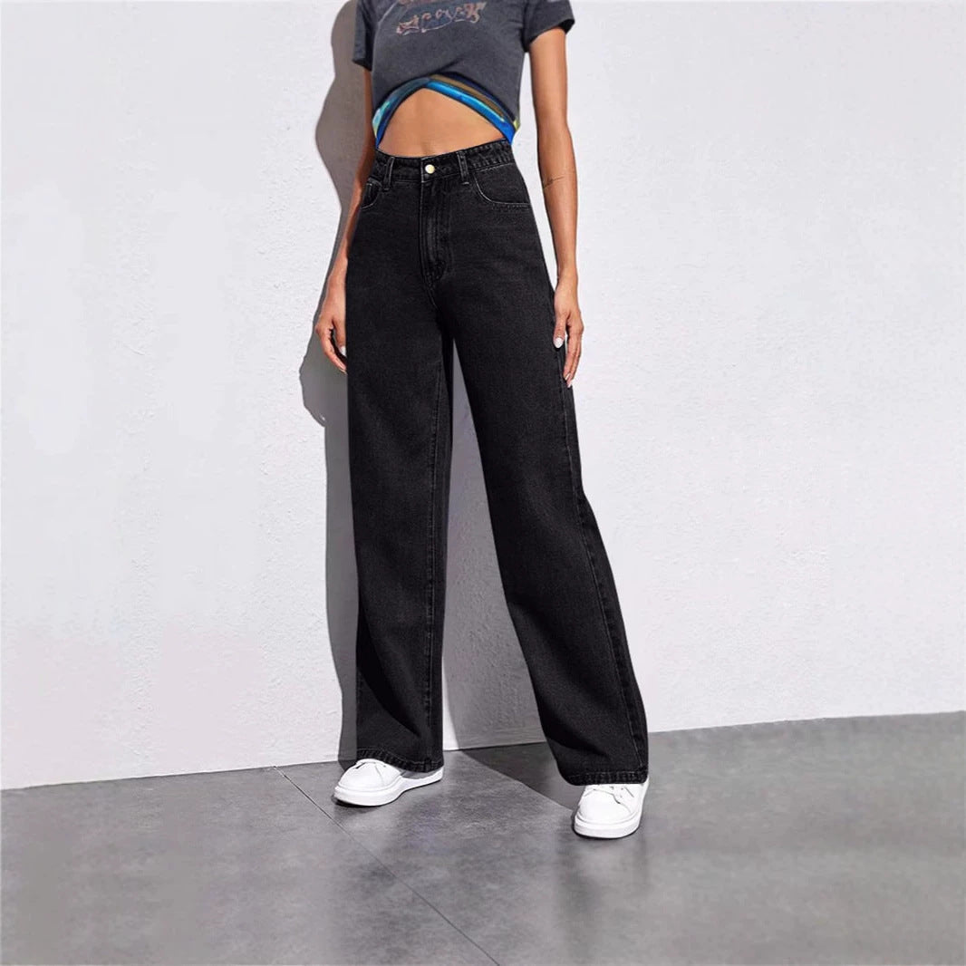 Loose-fitting wide-leg straight-leg pants