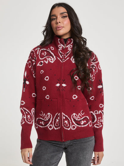 Retro Paisley Print Knitted Cardigan