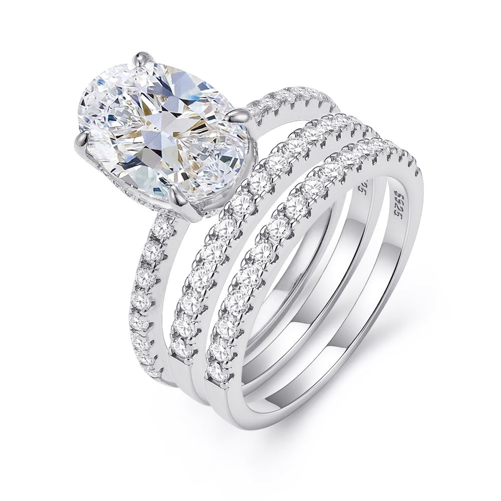 Zircon Ice Flower Cut Oval Ring Stackable Ring for Women