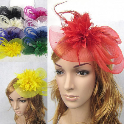 Bridal Feather Mesh Head Flower