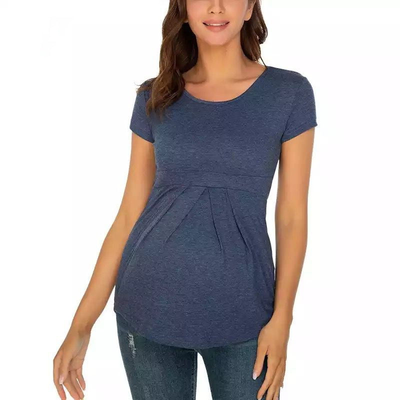 Women's Maternity Short Sleeve Ruffled Shirt