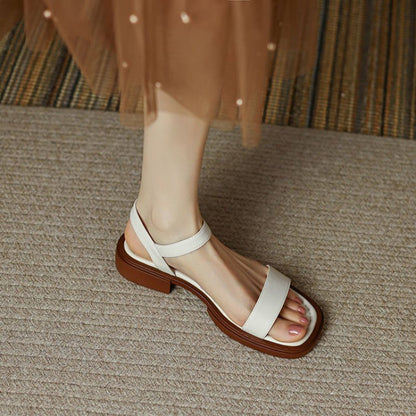 Women Retro Strapped Sandals Low Heel Comfortable Flats