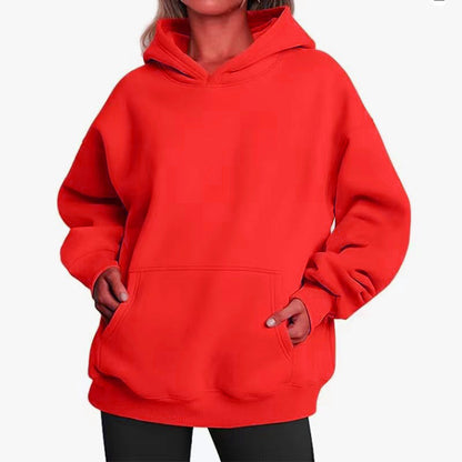 Women's Solid Color Hoodie, Long-Sleeve, Loose-Fit, Oversized Pullover Sportswear
