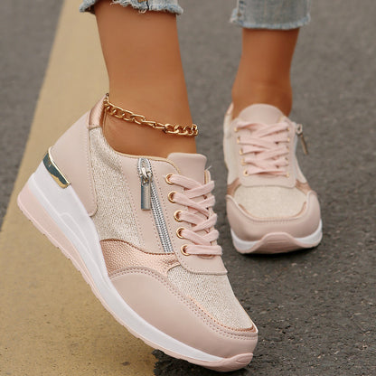 Spring and autumn new foreign trade plus size ladies slope heel Europe and the United States front lace side zipper casual sports shoes wholesale