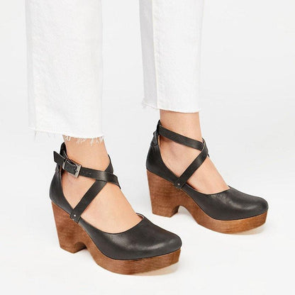 Womens Buckle Strap Wedge Heel Sandals