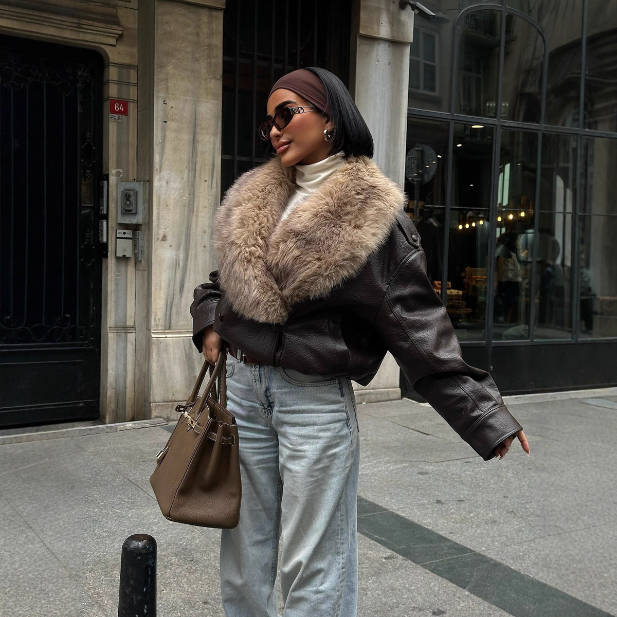Women's PU fur collar jacket