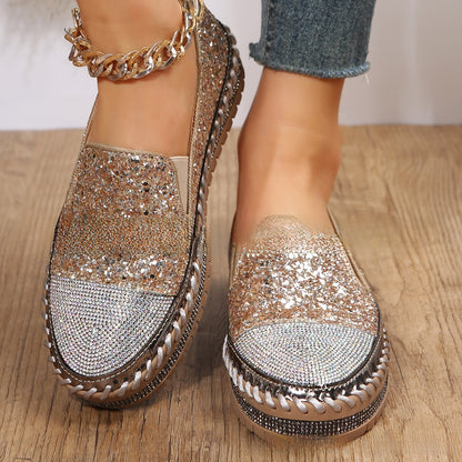 Women's Casual Rhinestone Loafers with Thick Sole