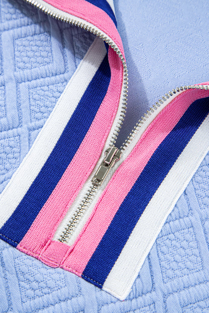 Beau Blue gestreepte jurk met kraag zakken ruitjespatroon en textuur plus size
