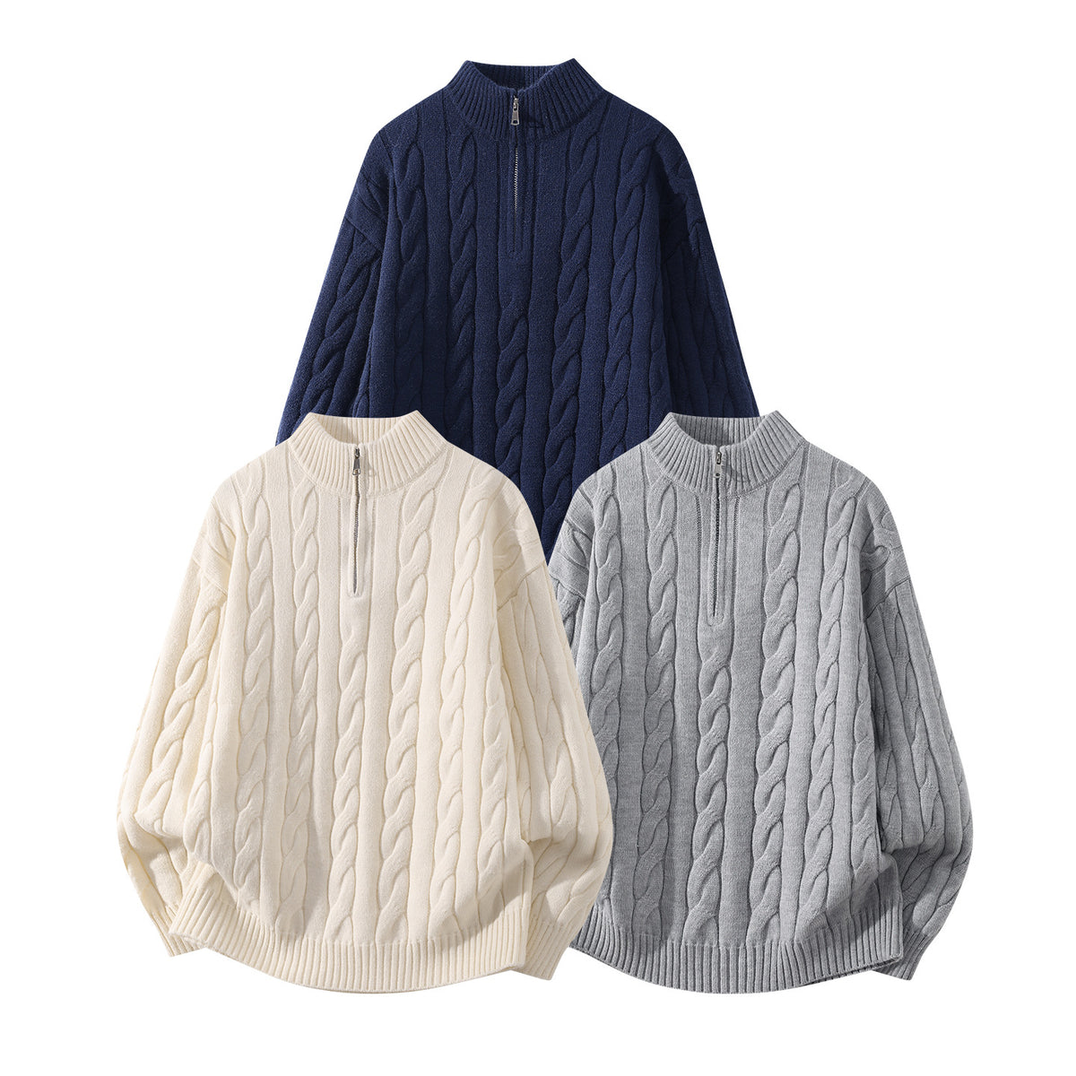 Mens Half Zip Cable Knit Sweater