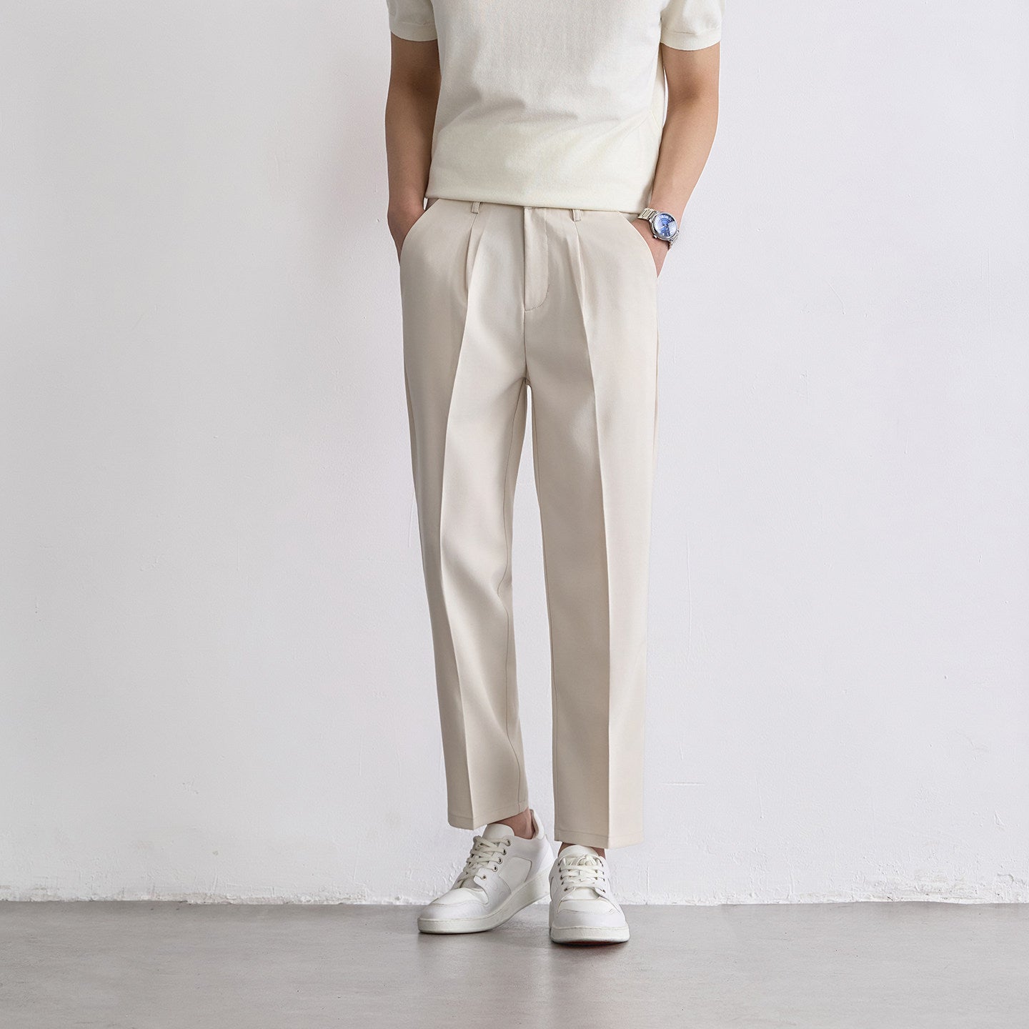 Mens Ice Silk Straight Leg Cropped Pants