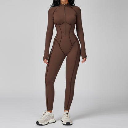 Vertical stripe stand-collar one-piece yoga suit