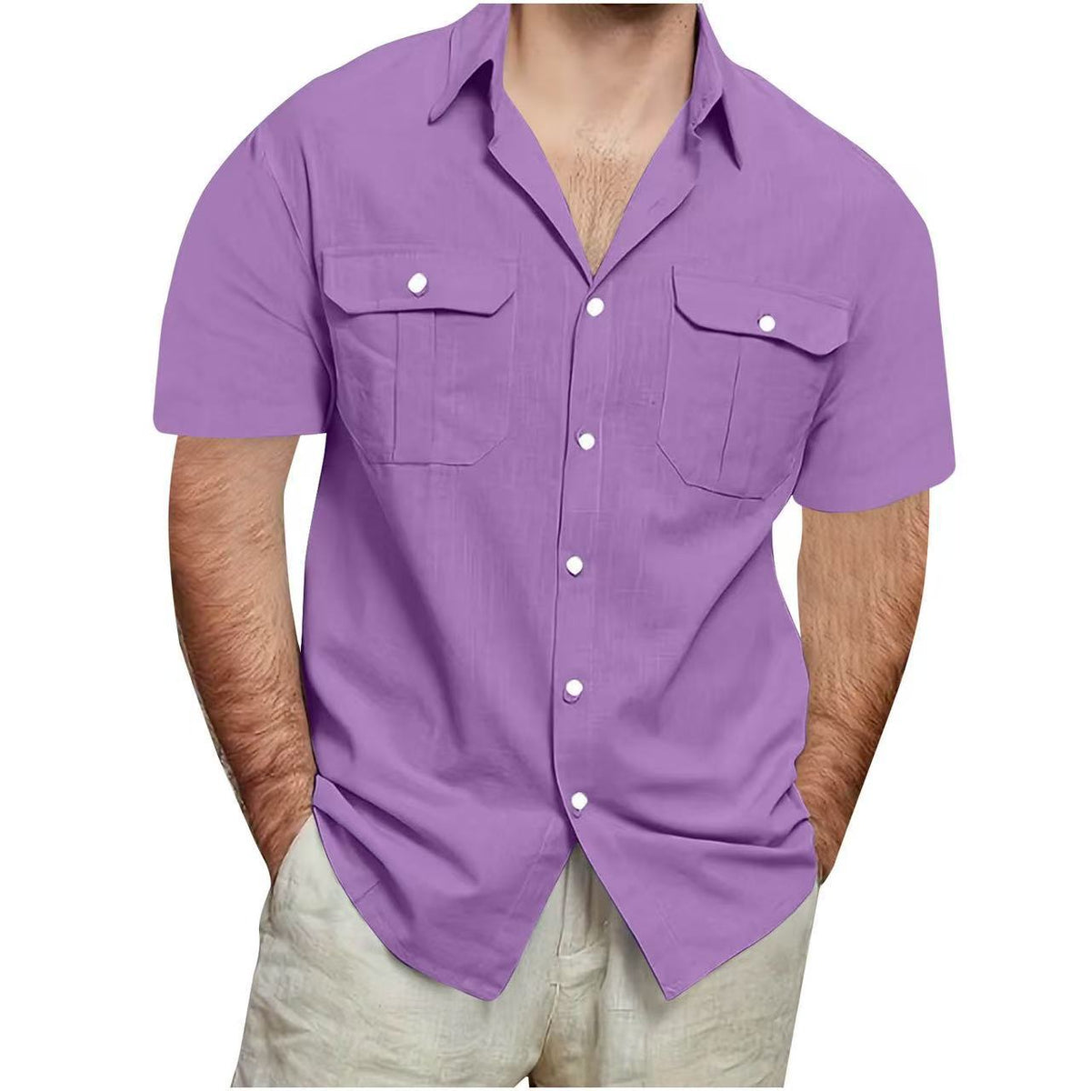 Mens Short Sleeve Linen Cotton Shirt