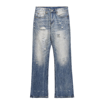 Mens Washed Denim Jeans with Micro Flare