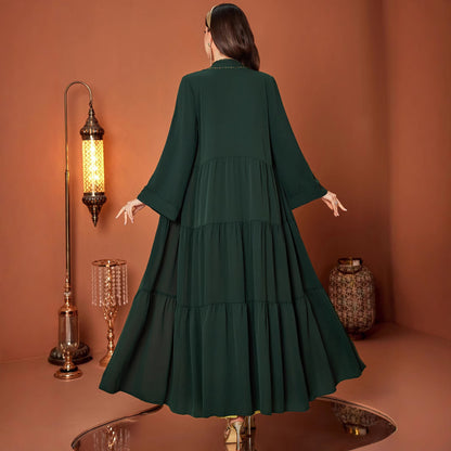 Donkergroene vintage jurk in hofstijl handgemaakt met kralen