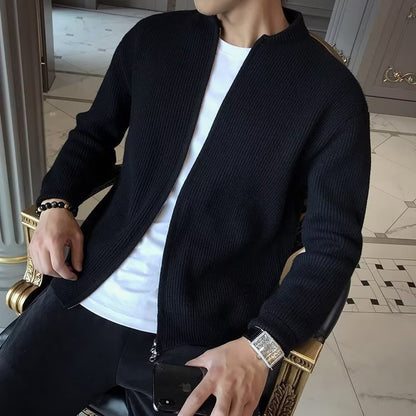 Mens Solid Color Knitted Cardigan