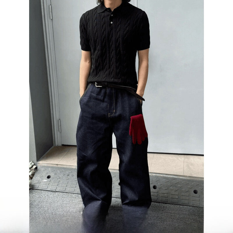 Retro Cable Knit Polo Shirt
