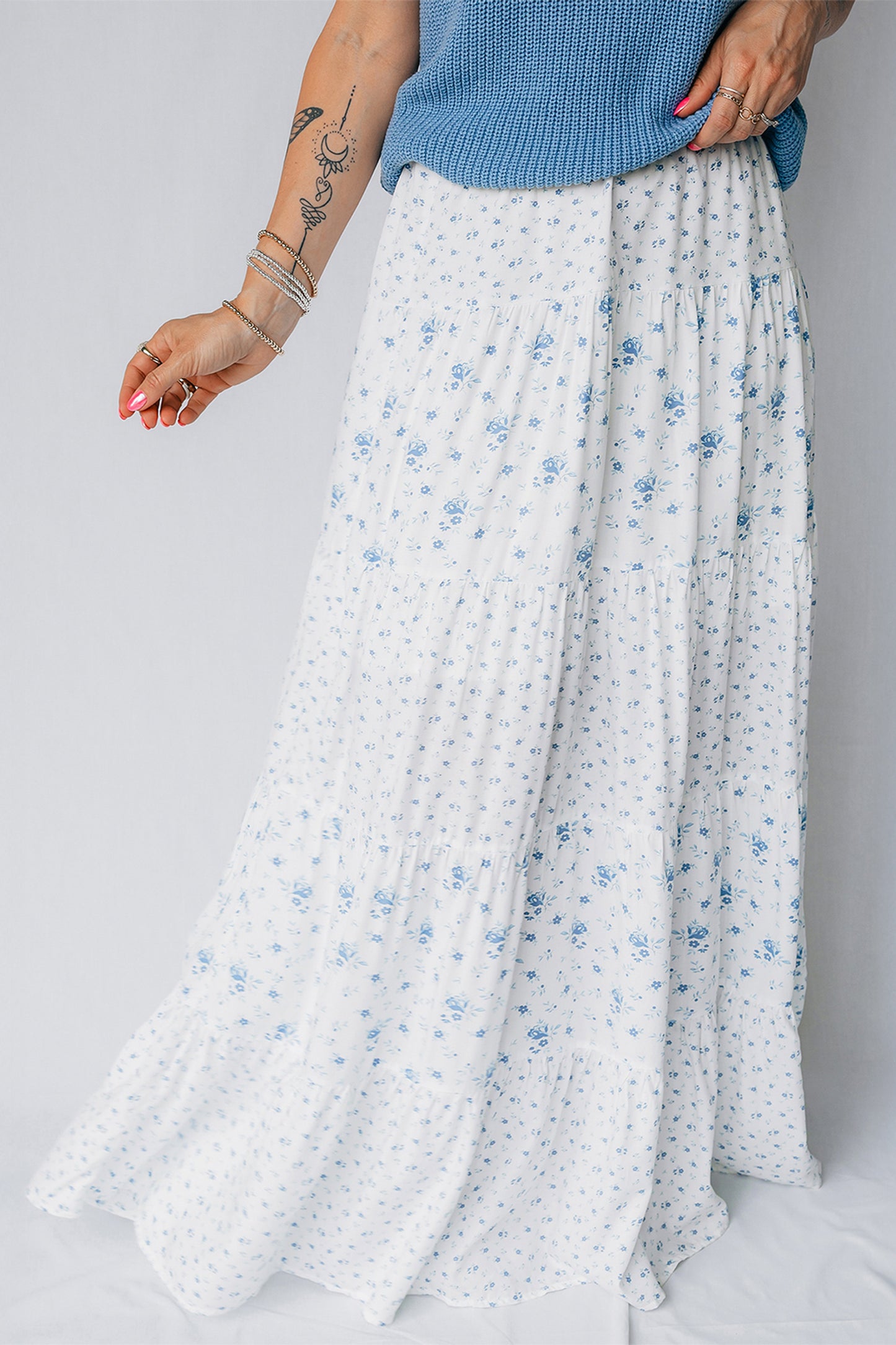 Maxi-rok met hoge taille en kleine bloemenprint in boho-stijl