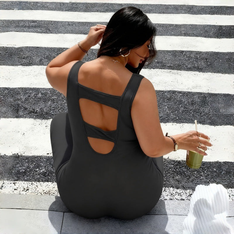 Plus size naadloze jumpsuit elastische sport- en fitnesskleding