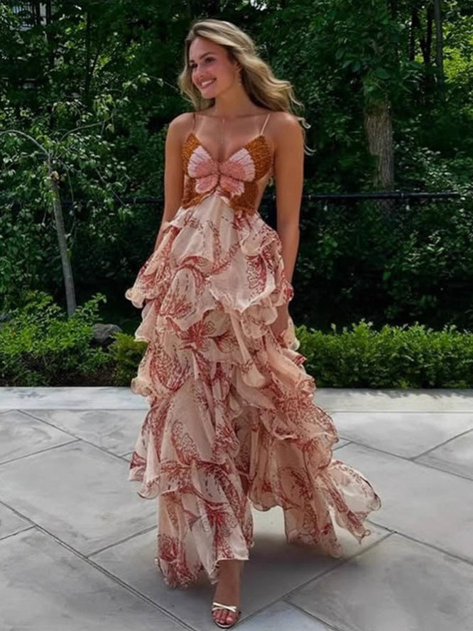 Boheemse jurk met bloemenprint en ruches