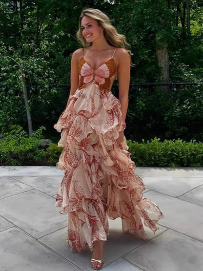 Boheemse jurk met bloemenprint en ruches