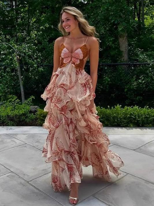 Boheemse jurk met bloemenprint en ruches
